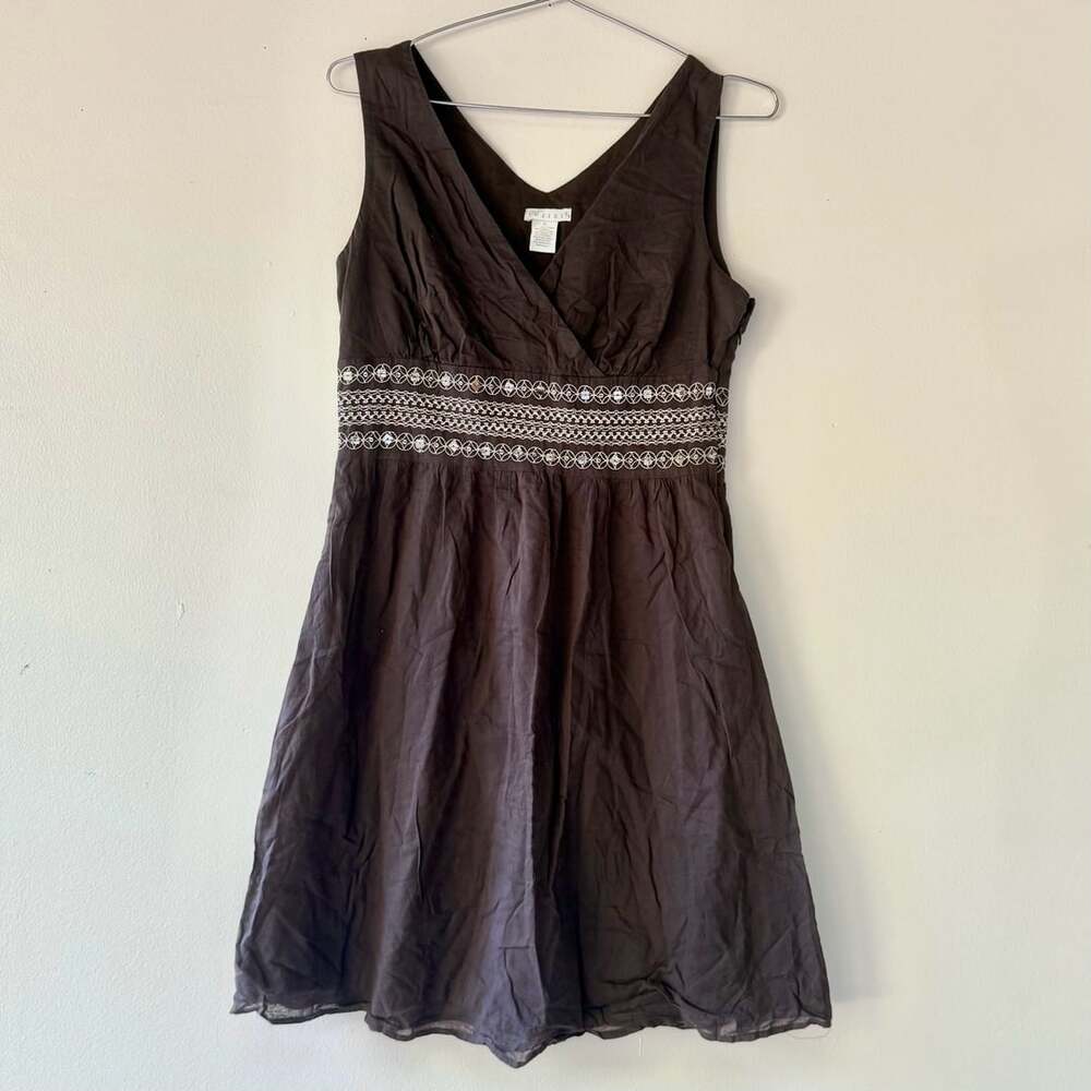 Y2K Early 2000s Brown Beaded Mini Cotton Dress